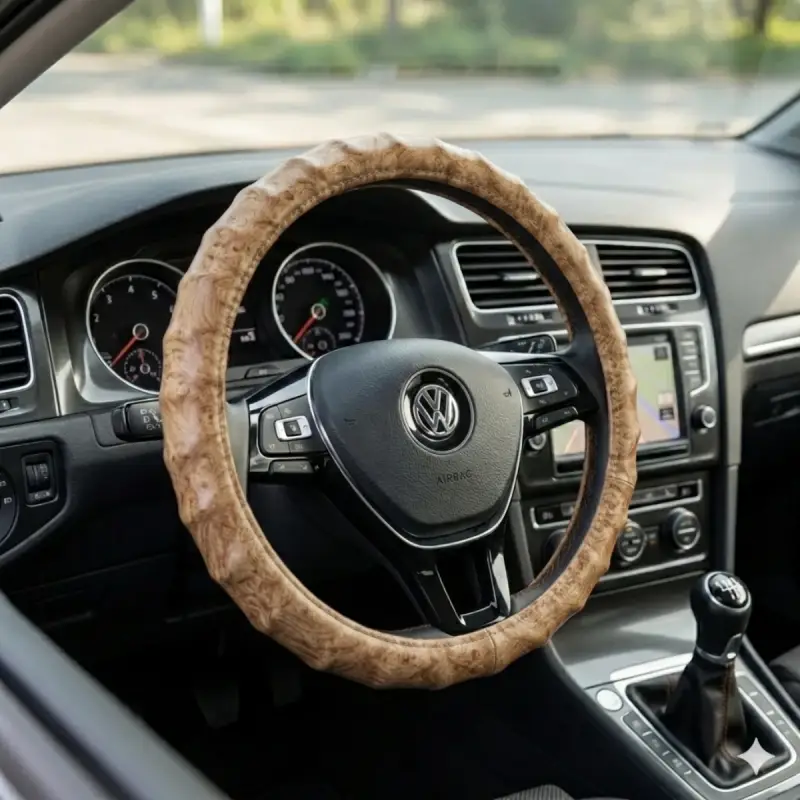 Cache volant Voiture Effet Bois Luxe – Antidérapante & Confort Premium – Compatible Universelle