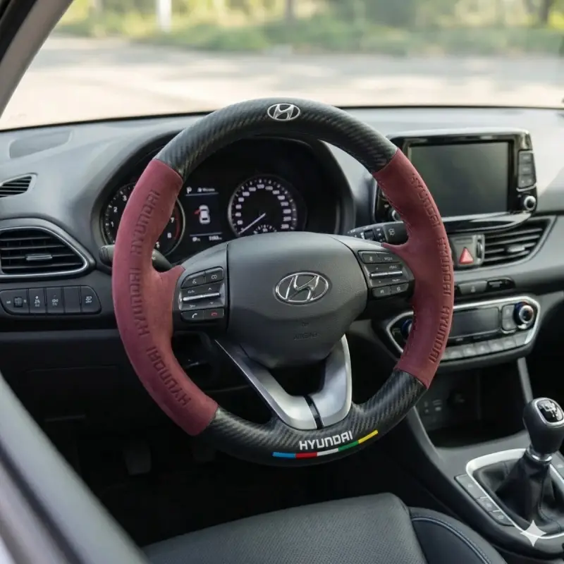 Cache Volant Sport Carbone Hyundai Rouge & Noir – Antidérapante et Confort Premium
