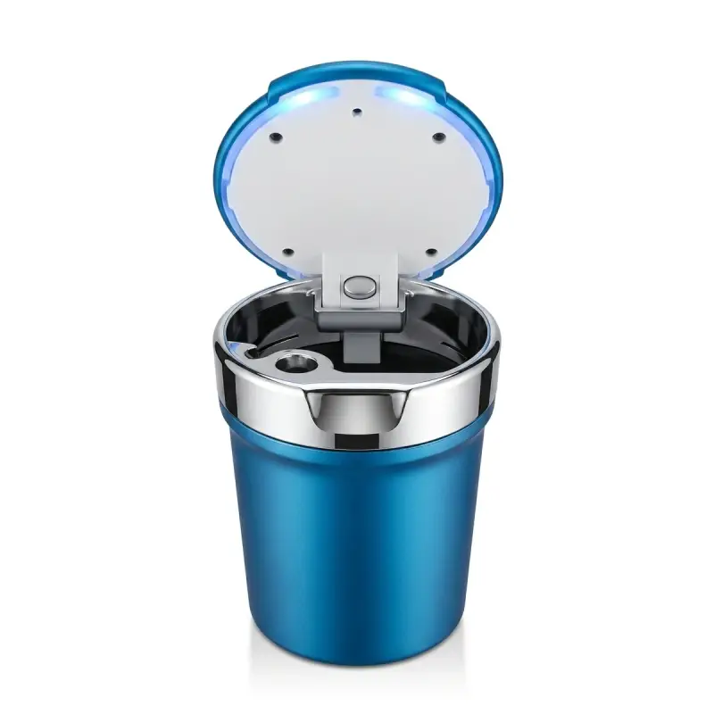 Cendrier de Voiture Grande Capacité – Bande Réfléchissante Fluorescente – Couvercle Chromé – Ignifuge – Universel