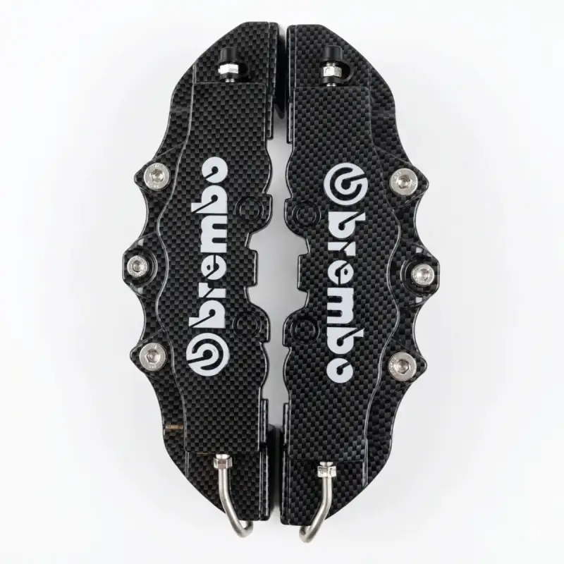 Cache Étrier de Frein Style Brembo 2pcs – Look Sport Racing – Rouge / Carbone – Universel Voiture