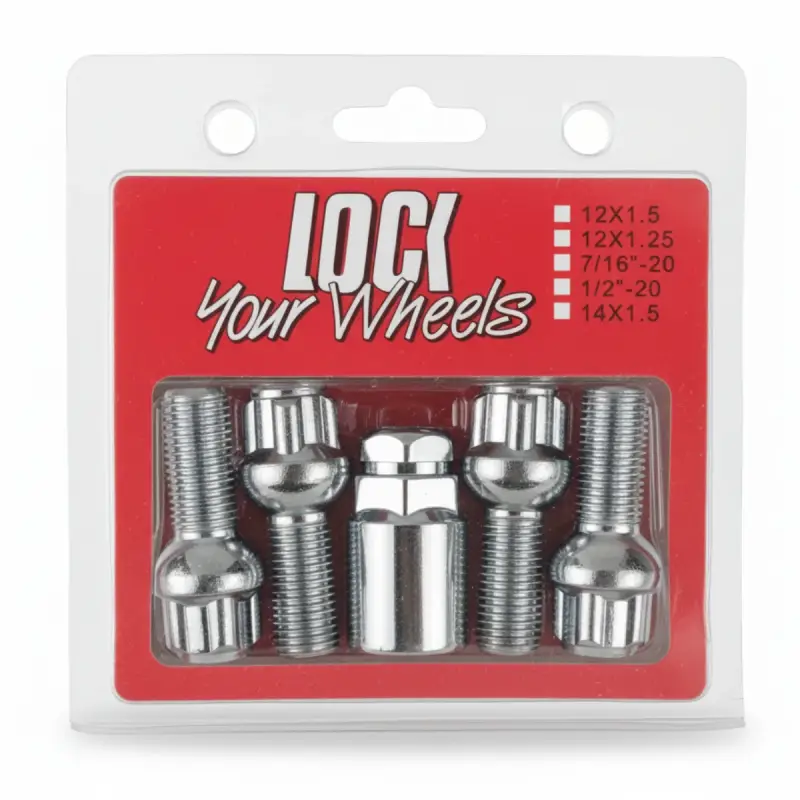 Kit Boulons Antivol de Roue Lock Your Wheels – Acier Chromé – Multi-Filetages 12x1.5 / 12x1.25 / 14x1.5