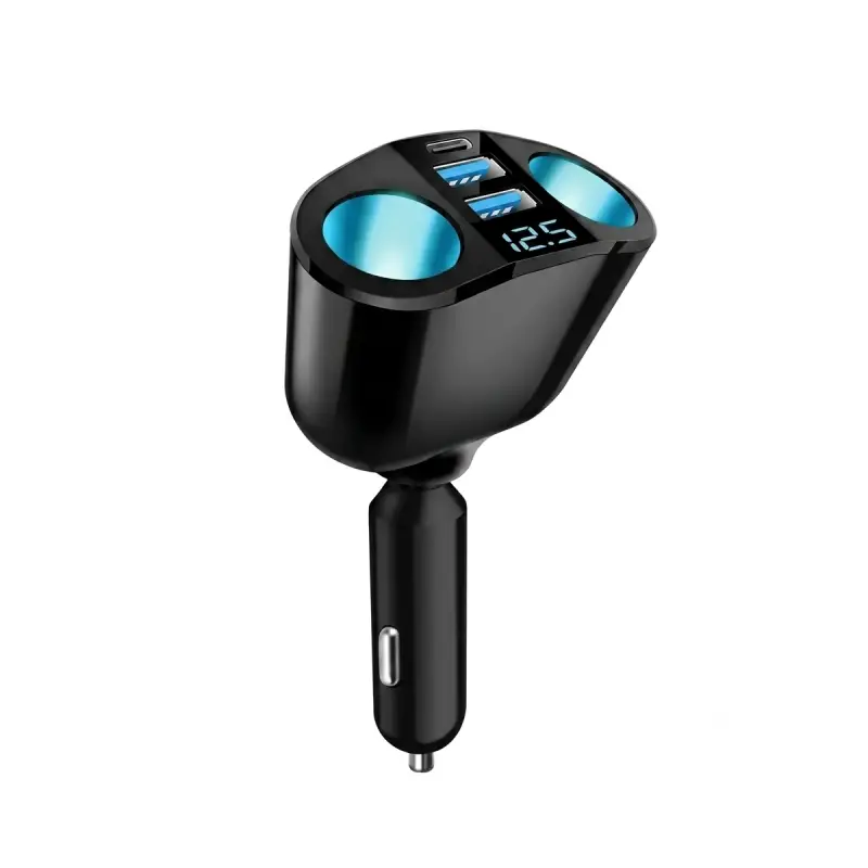 Chargeur Voiture Rotatif 360° M7 – Double Allume-Cigare + Type-C + Double USB – Affichage Tension Digital